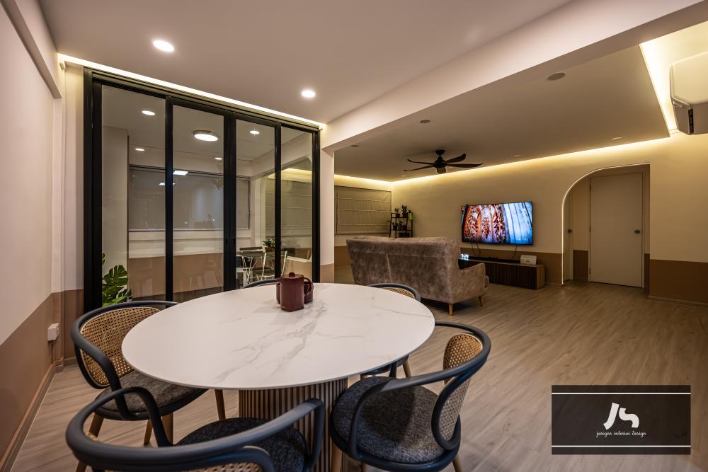Modern Living Room with TV Console and Dining Table