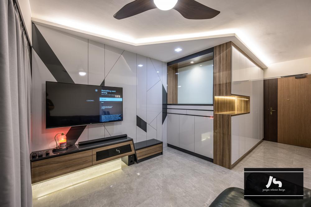 Modern Living Room with TV Console and Feature Wall