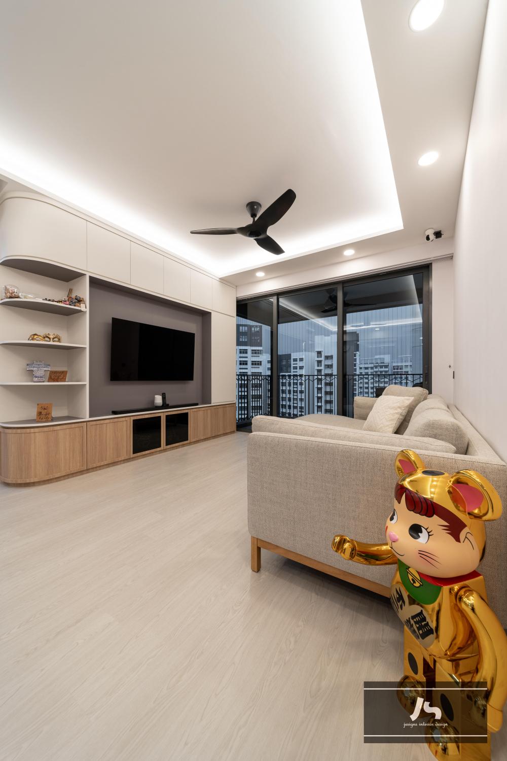 Minimalist Living Room with TV Console and Drop Ceiling