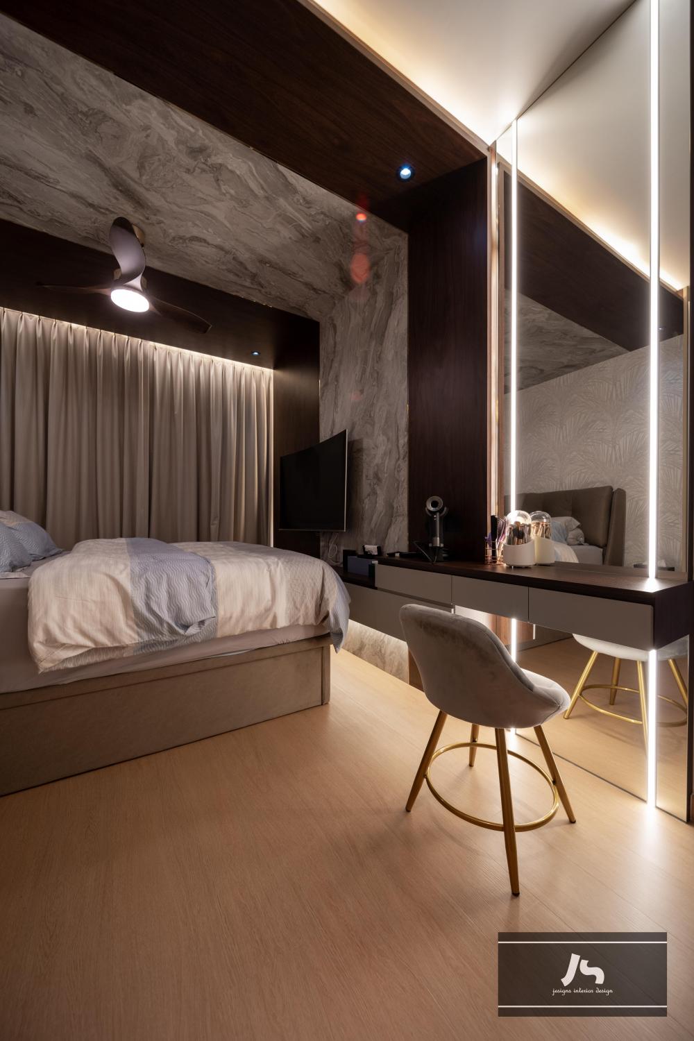 Modern Bedroom with Vinyl Flooring and Cove Lighting