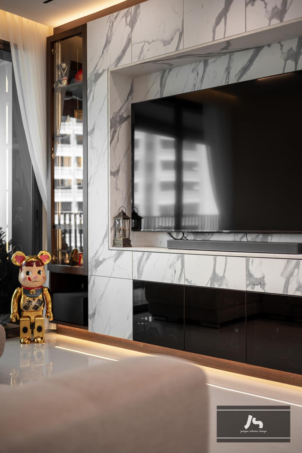 Modern Living Room with TV Console and Feature Wall