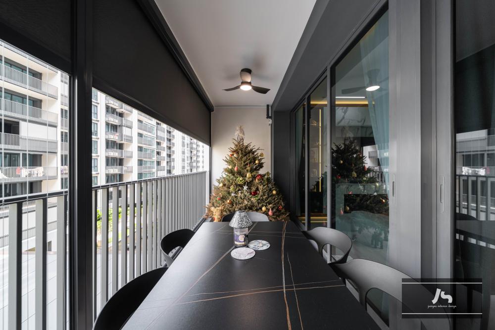 Modern Balcony with Window Seat and Window Grille