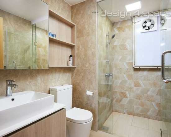 Asian Bathroom with Marble Floor and Wood Flooring
