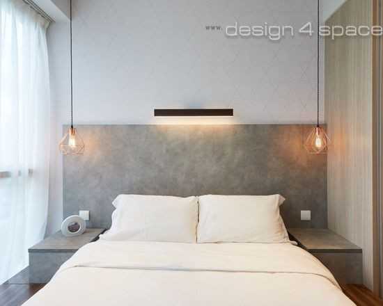 Asian Bedroom with Wood Flooring and Built-in Bed