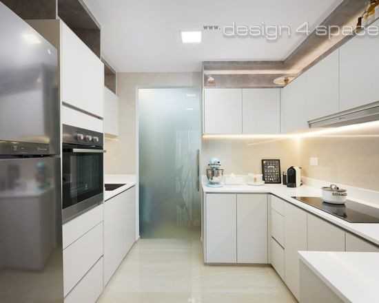 Asian Kitchen with Wood Flooring and Kitchen Window