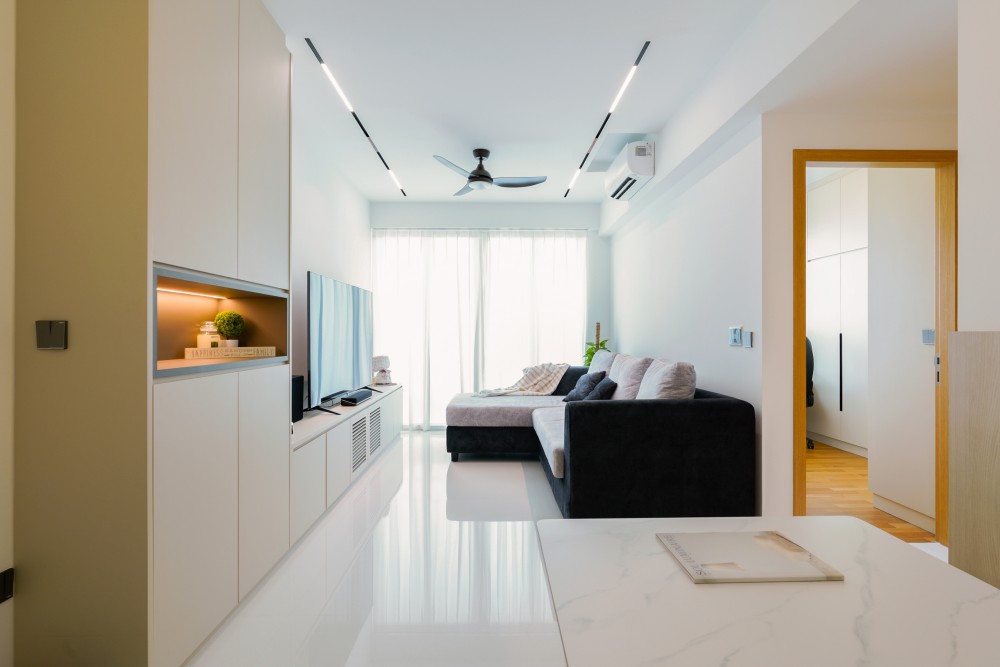 Modern Living Room with Bookshelf and TV Console