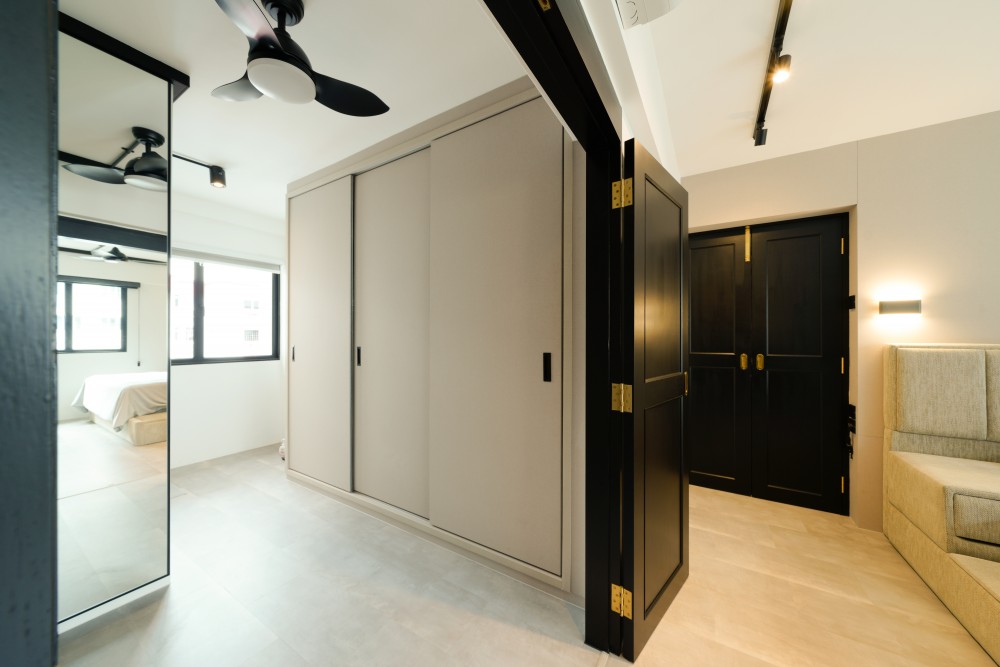 Industrial Bedroom with Platform Bed and Wardrobe