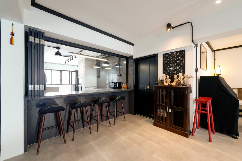 Industrial Kitchen with Homogeneous Tiles and Marble Floor