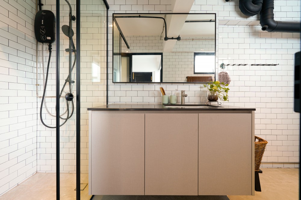 Industrial Bathroom with Mirror and Shower Screen