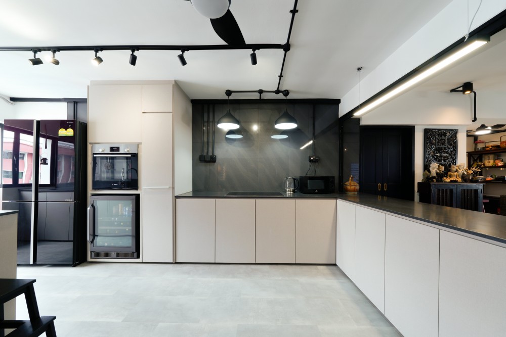 Industrial Kitchen with Countertop and Homogeneous Tiles