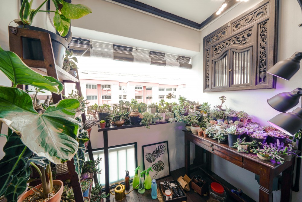 Industrial Entryway with Planters and Houseplants