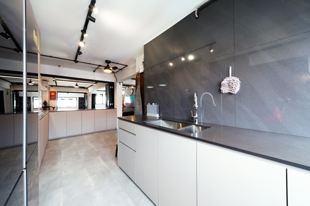 Industrial Kitchen with Countertop and Kitchen Window
