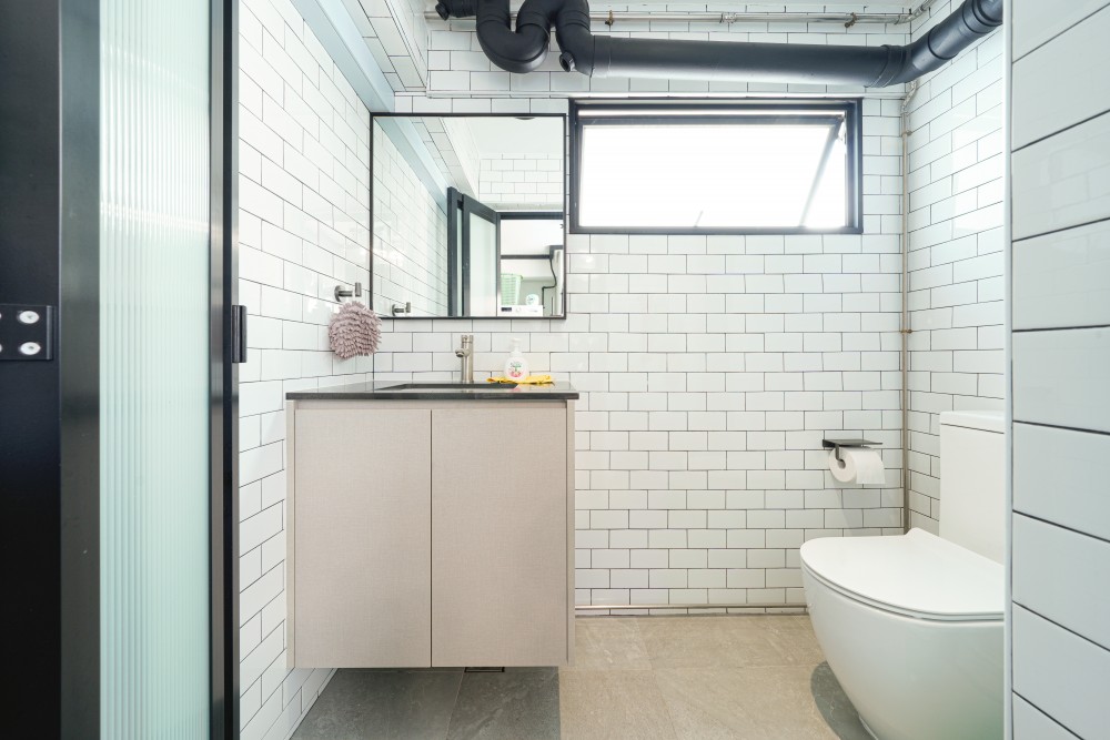 Industrial Bathroom with Bathroom Storage and Bathroom Sinks