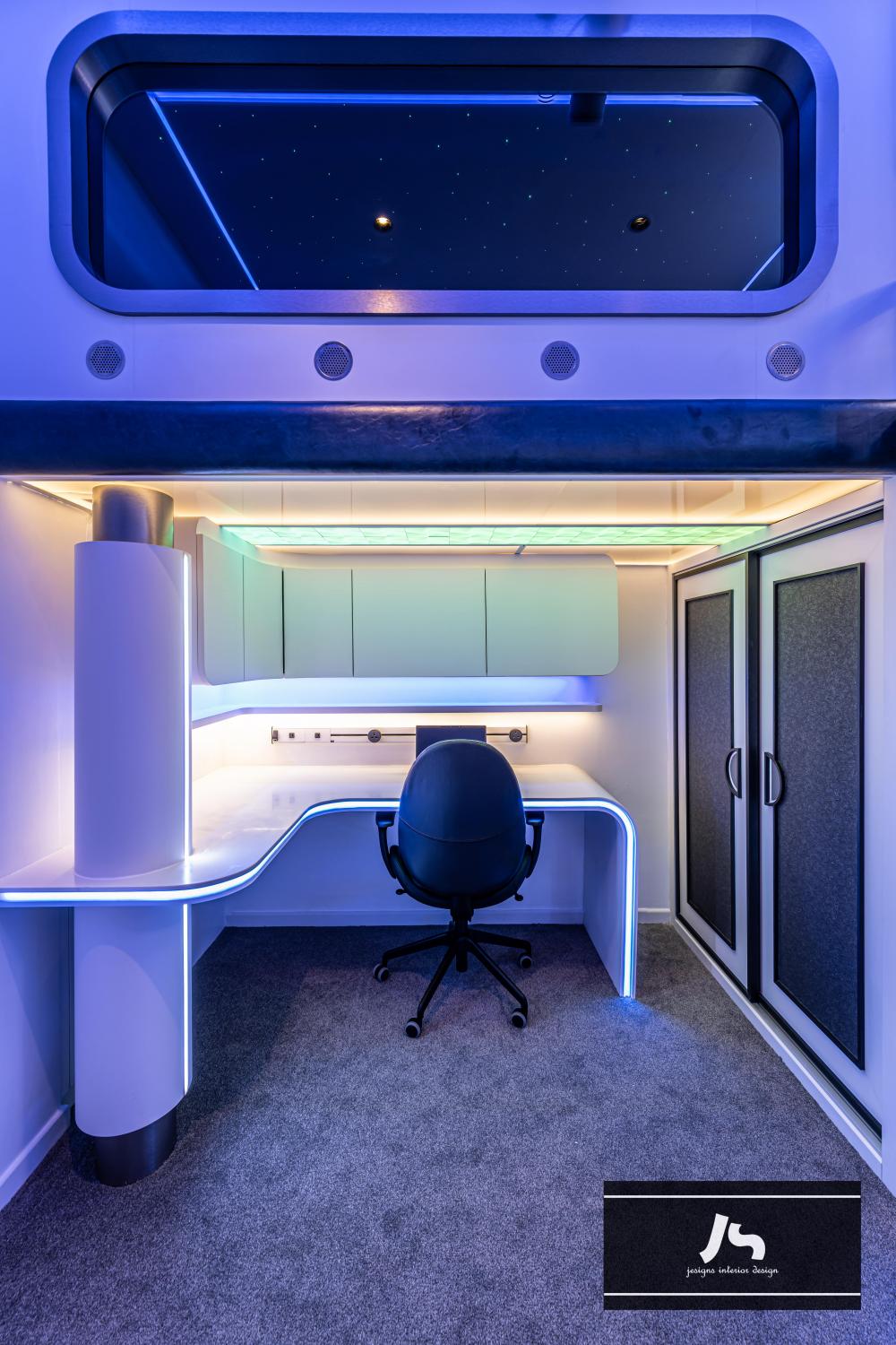 Eclectic Bedroom with Storage Cabinets and Bed