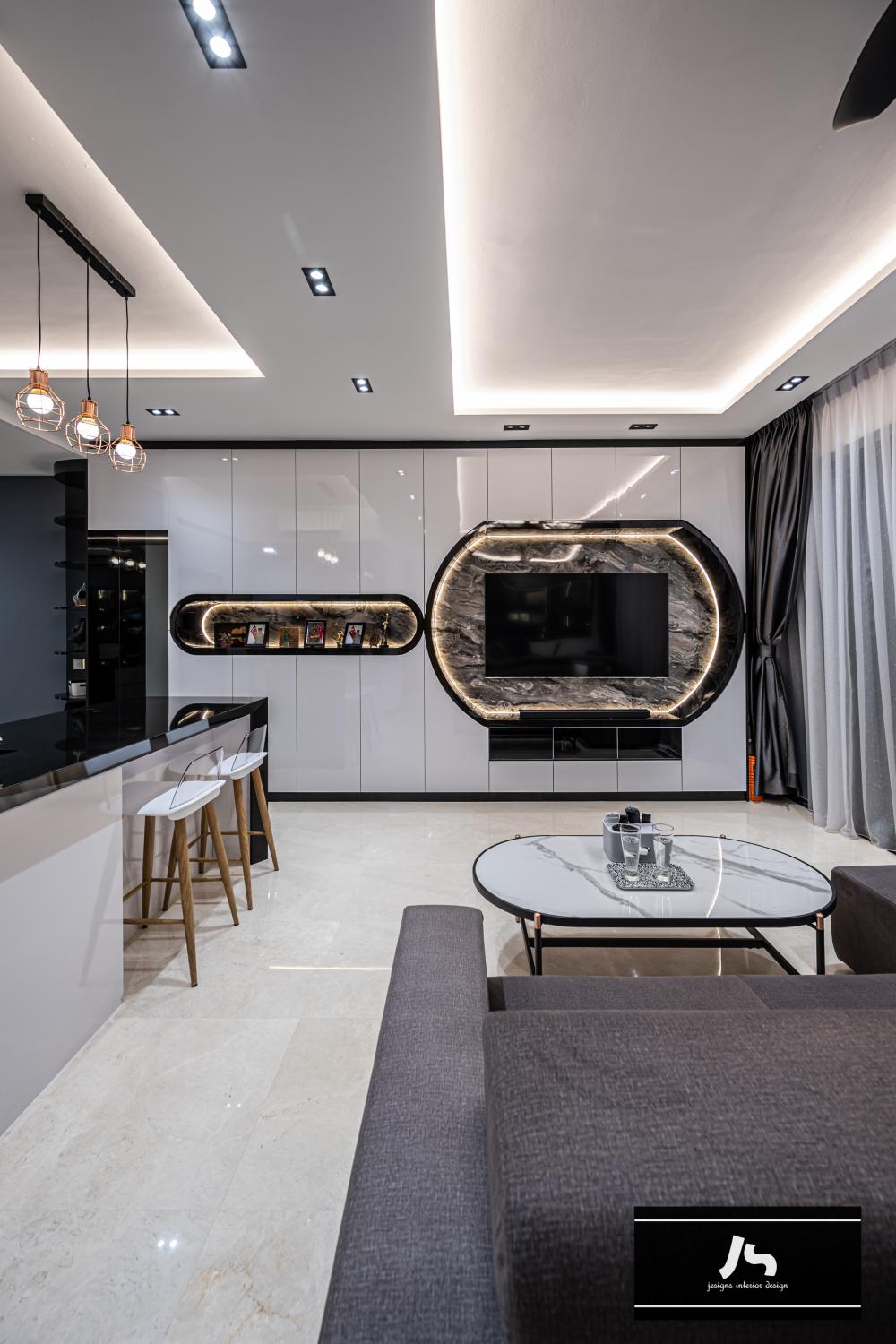 Modern Living Room with TV Console and Feature Wall