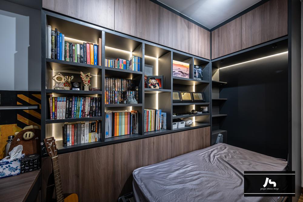 Modern Home Office with Built-in Bed and Bookcases