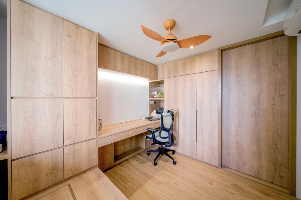 Scandinavian Bedroom with Vinyl Flooring and Built-in Bed
