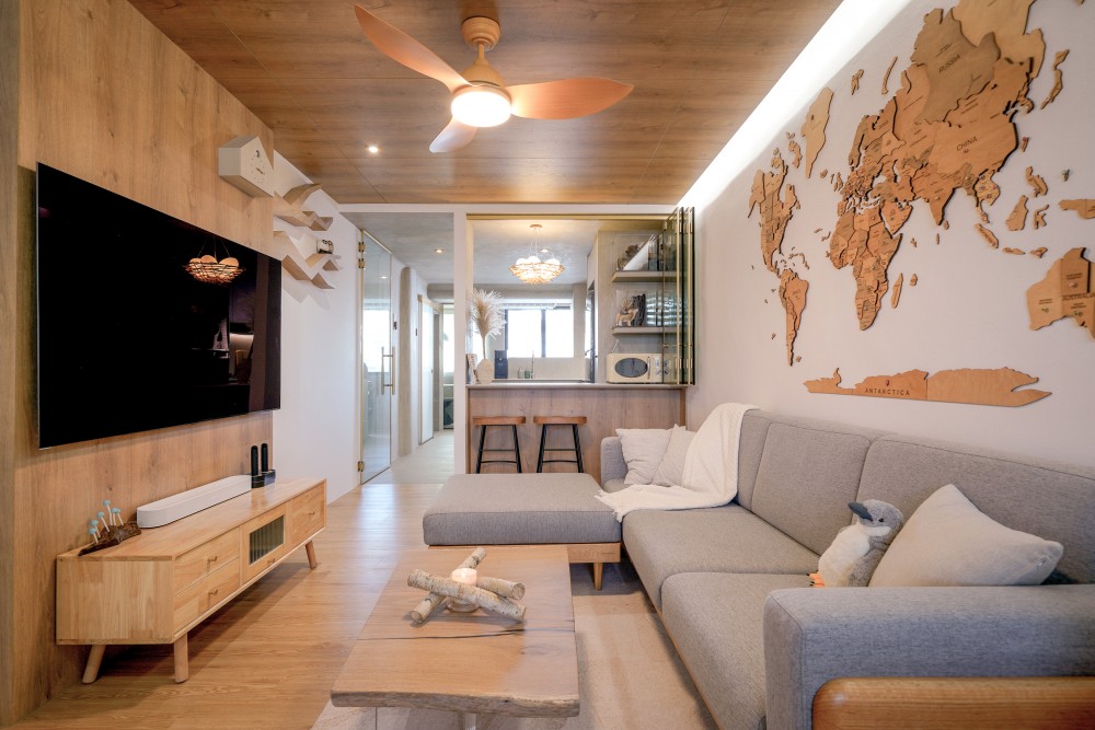 Scandinavian Living Room with Vinyl Flooring and TV Console
