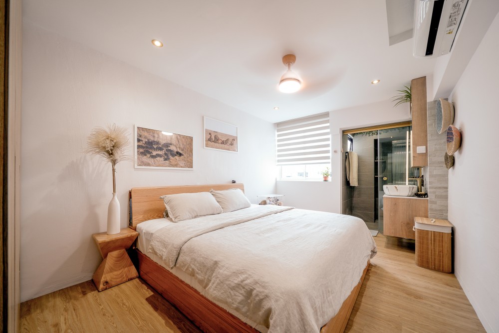 Scandinavian Bedroom with Vinyl Flooring and Wood Flooring