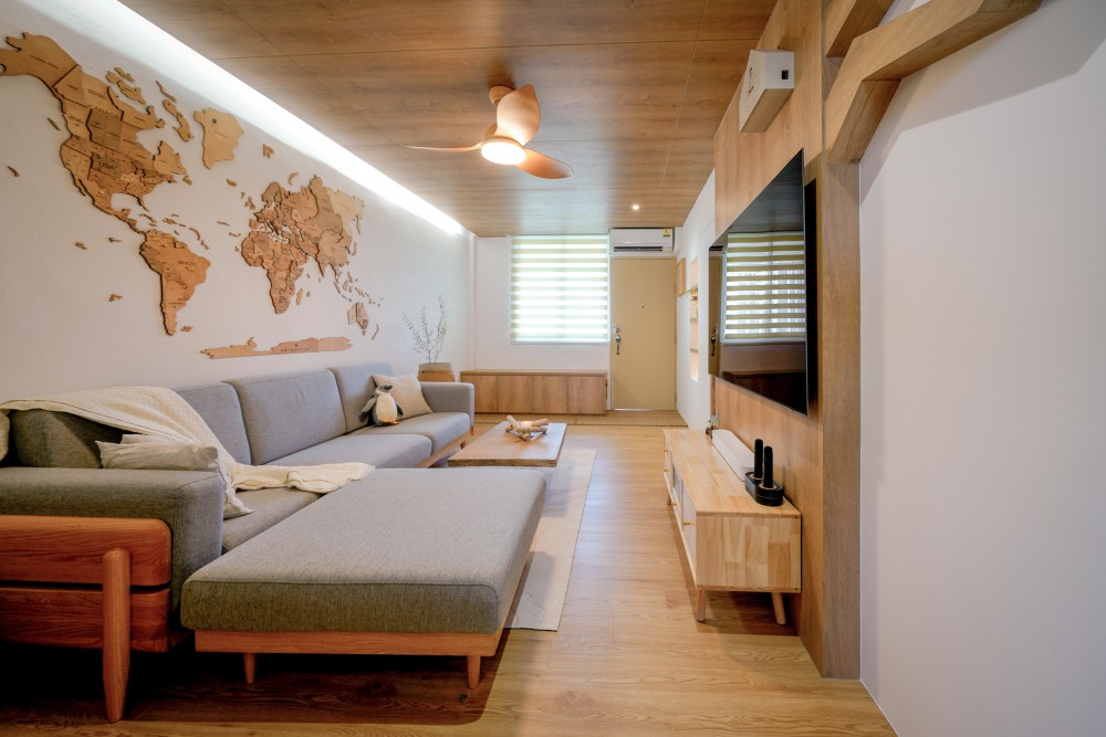 Scandinavian Living Room with Vinyl Flooring and TV Console