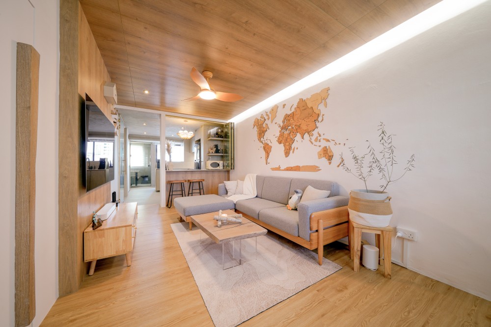 Scandinavian Living Room with Vinyl Flooring and TV Console