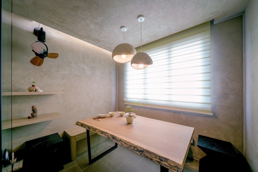 Scandinavian Dining Room with Cove Lighting and Ceiling Light