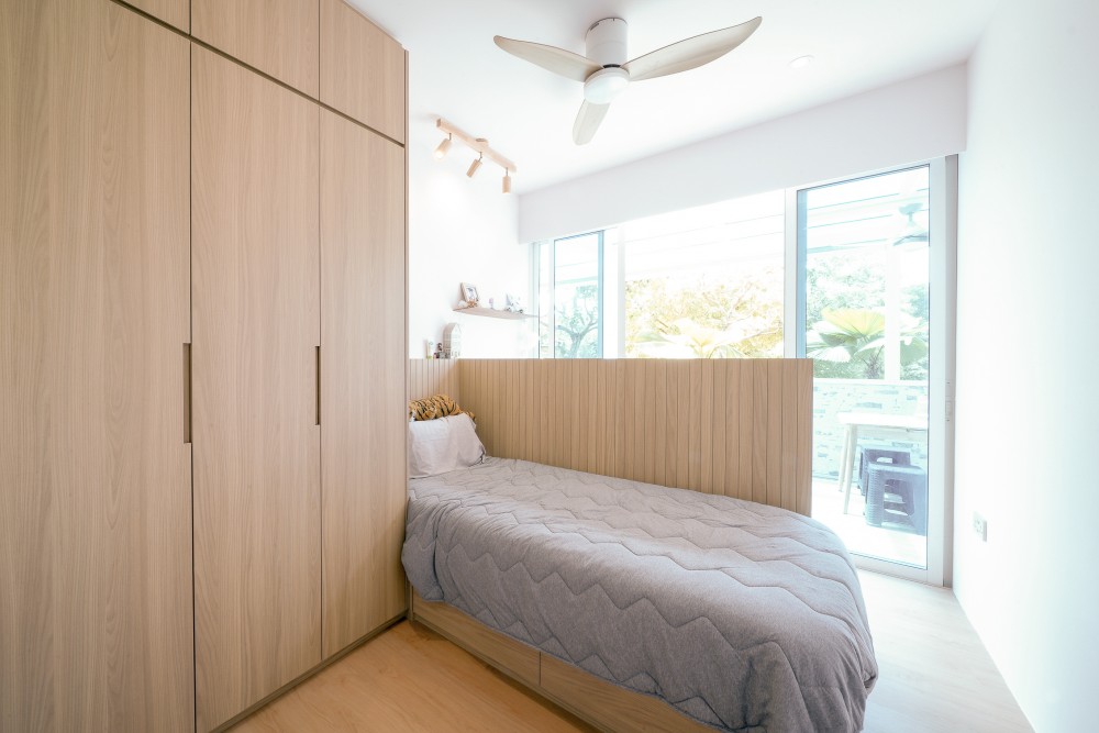 Scandinavian Bedroom with Ceiling Light and Wardrobe