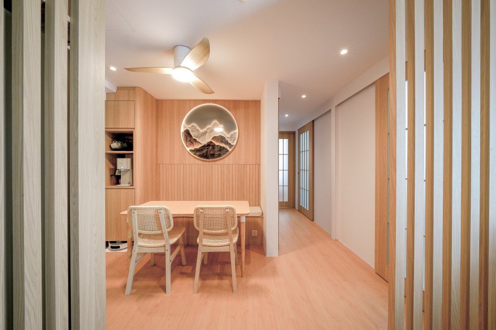 Scandinavian Dining Room with Downlights and Dining Table