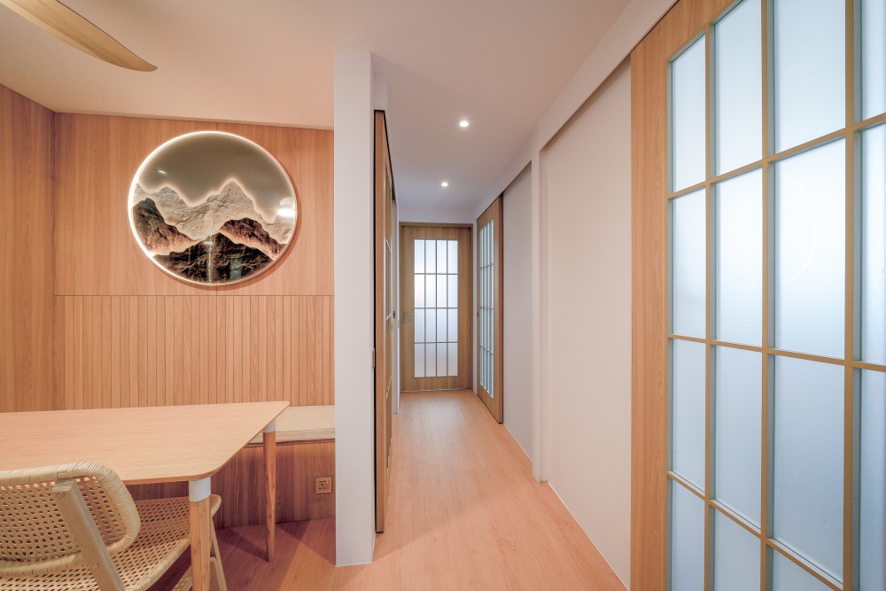 Scandinavian Hallway with Artwork and Paintings