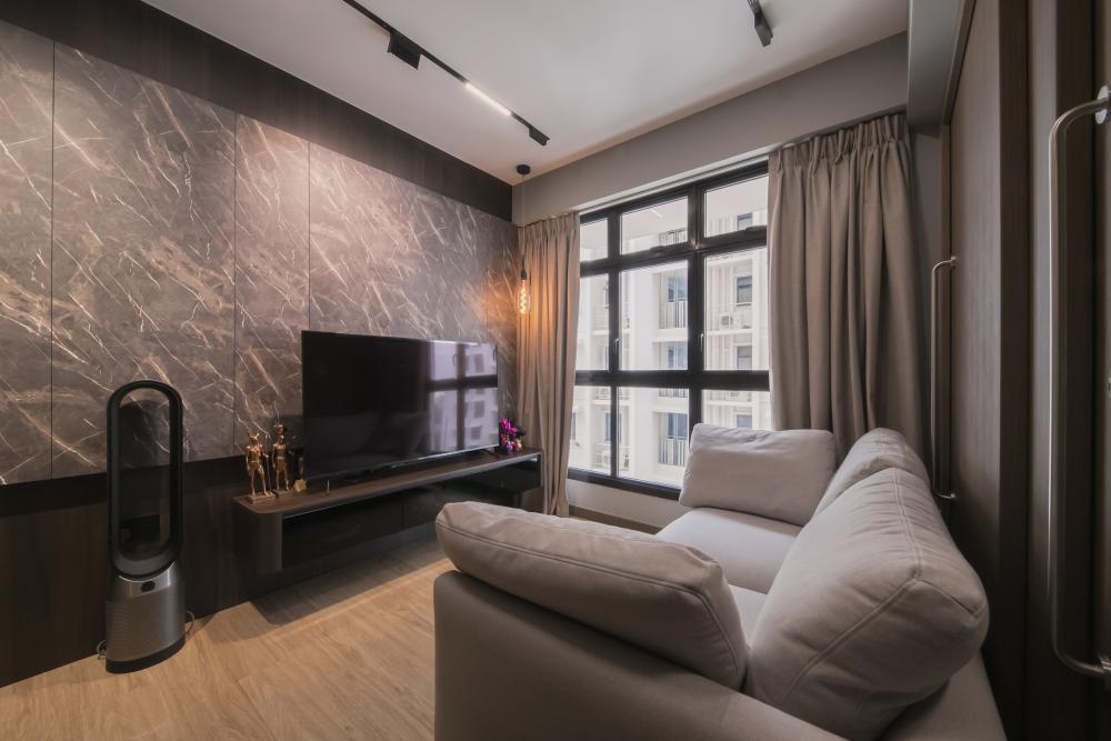 Contemporary Living Room with Vinyl Flooring and TV Console