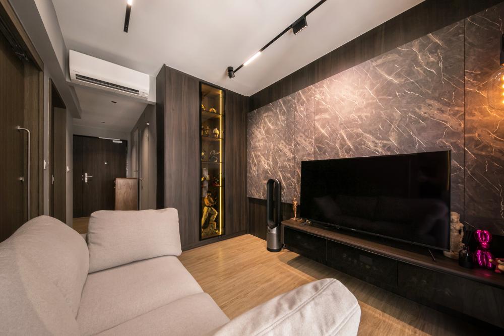 Contemporary Living Room with Vinyl Flooring and TV Console