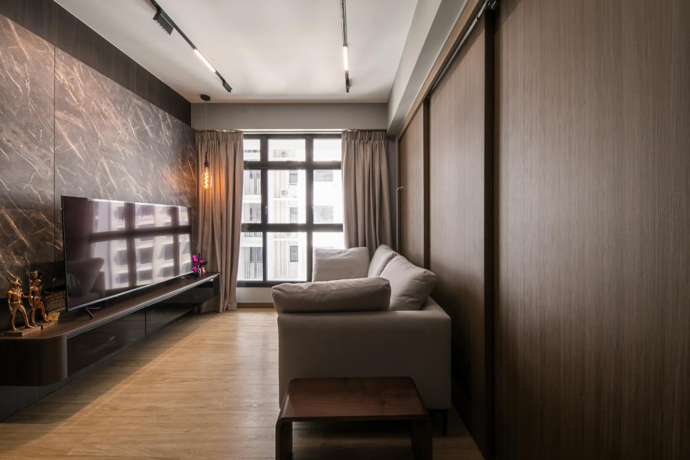 Contemporary Living Room with Vinyl Flooring and TV Console