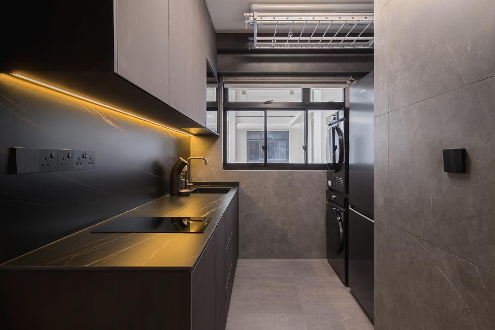 Contemporary Kitchen with Kitchen Window and Cupboard
