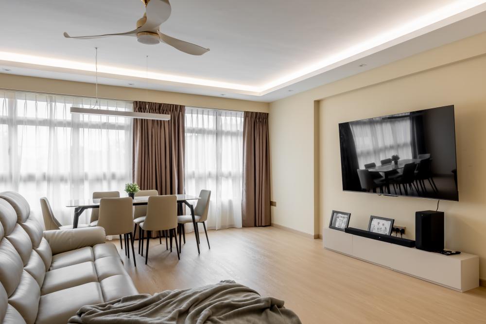 Contemporary Living Room with Vinyl Flooring and TV Console