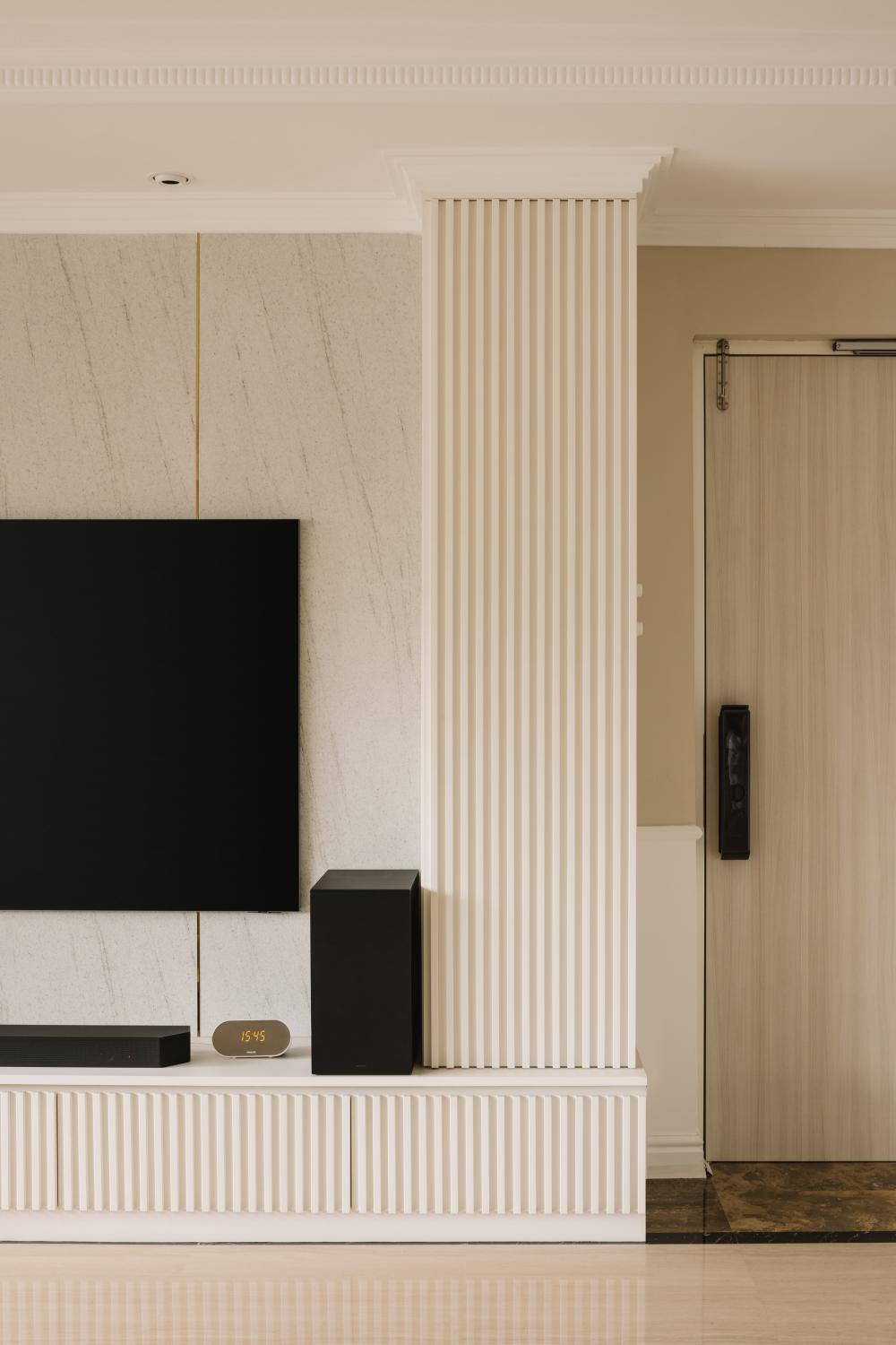 Modern Living Room with Marble Floor and TV Console