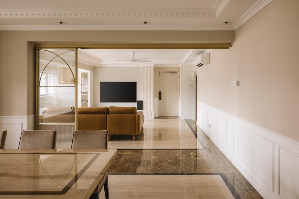 Modern Living Room with Marble Floor and Sofa