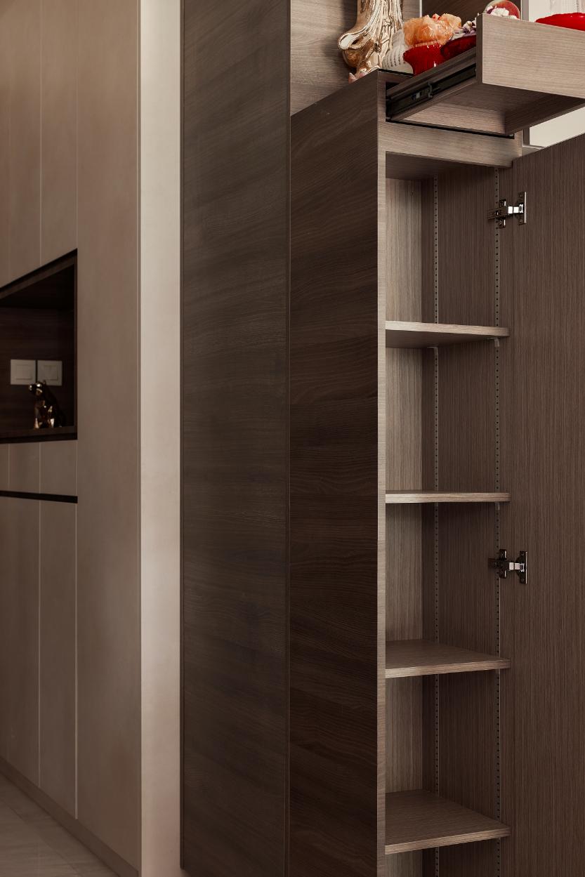 Asian Entryway with Shoe Rack and Storage Cabinets