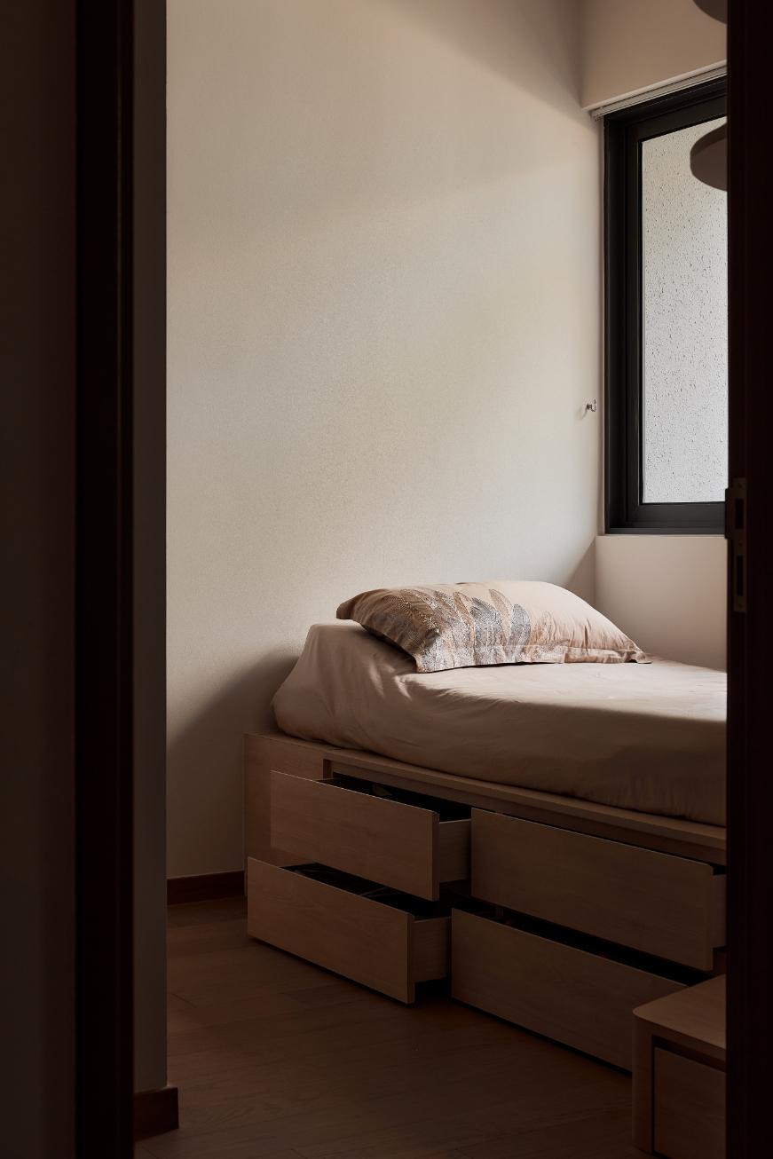 Asian Bedroom with Platform Bed and Storage Cabinets