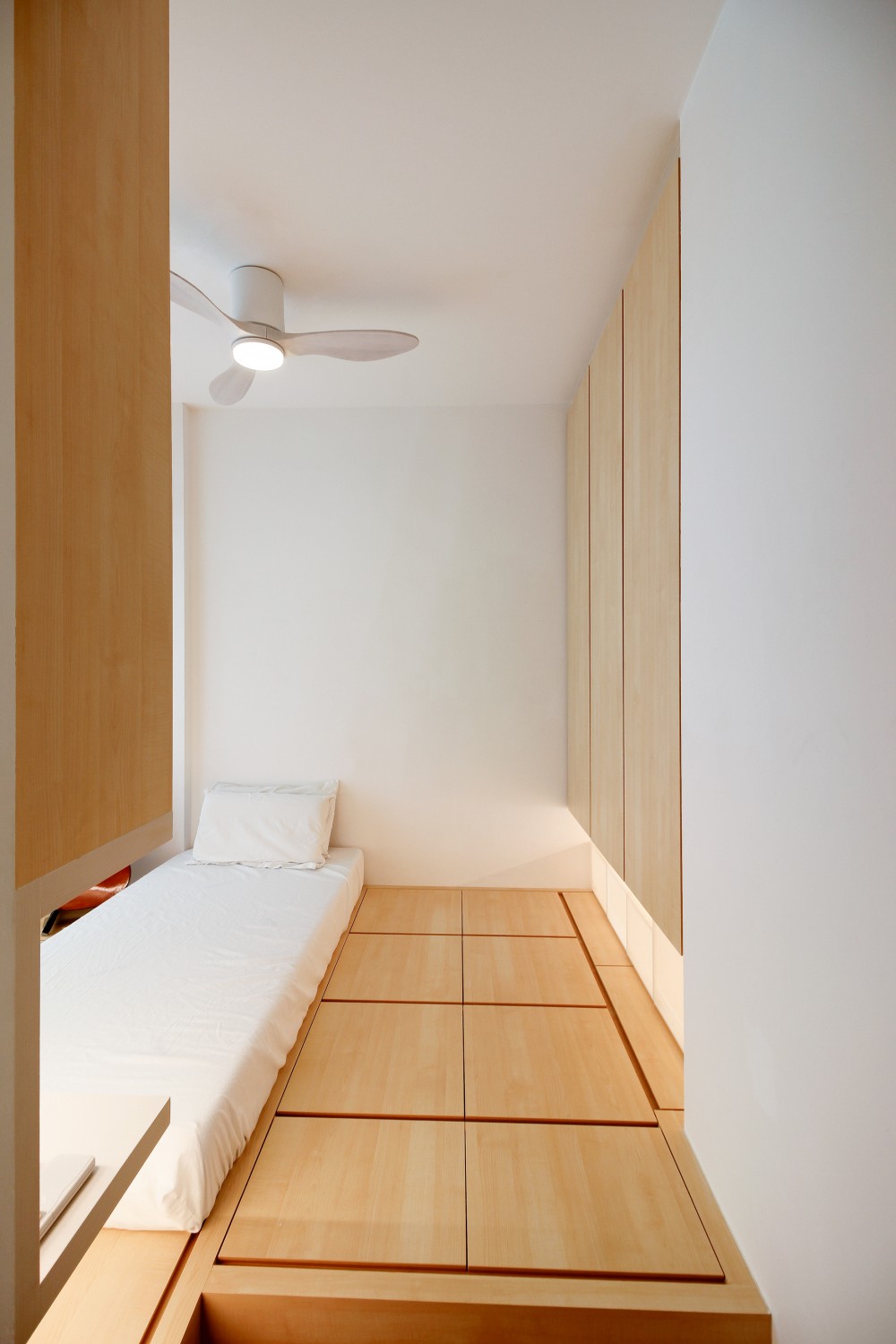 Asian Bedroom with Platform Bed and Bay Window