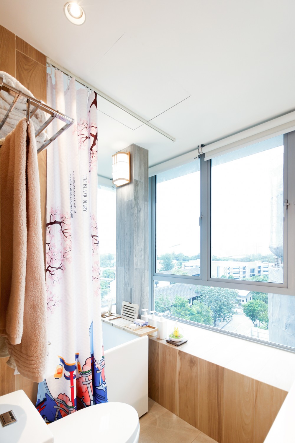 Asian Bathroom with Homogeneous Tiles and Rainshower