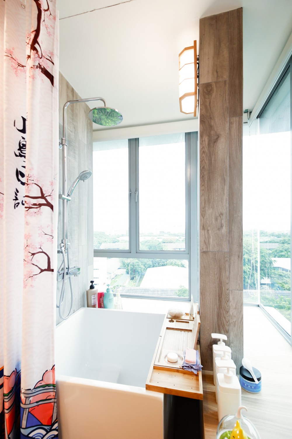Asian Bathroom with Mirror and Bathtub