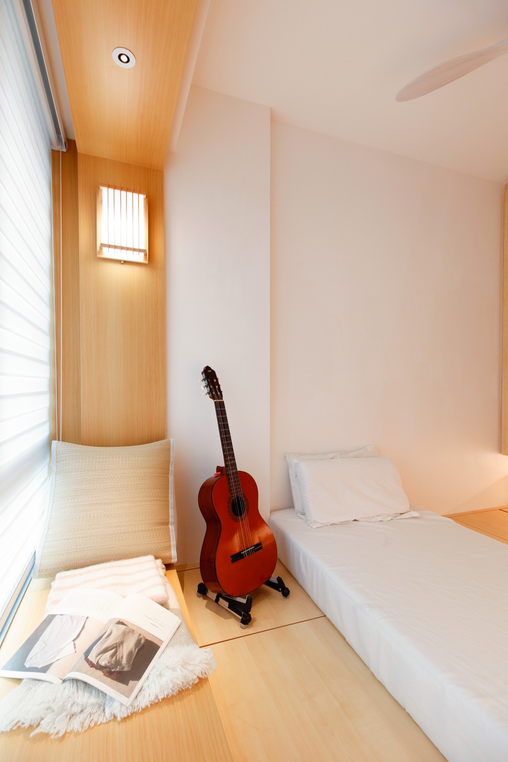 Asian Bedroom with Vinyl Flooring and Bay Window