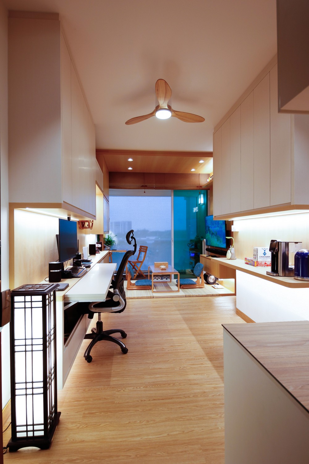 Asian Home Office with Small Storage and Drawer Units
