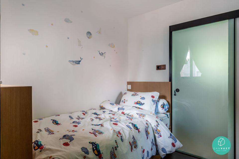 Transitional Bedroom with Single Bed and Bed