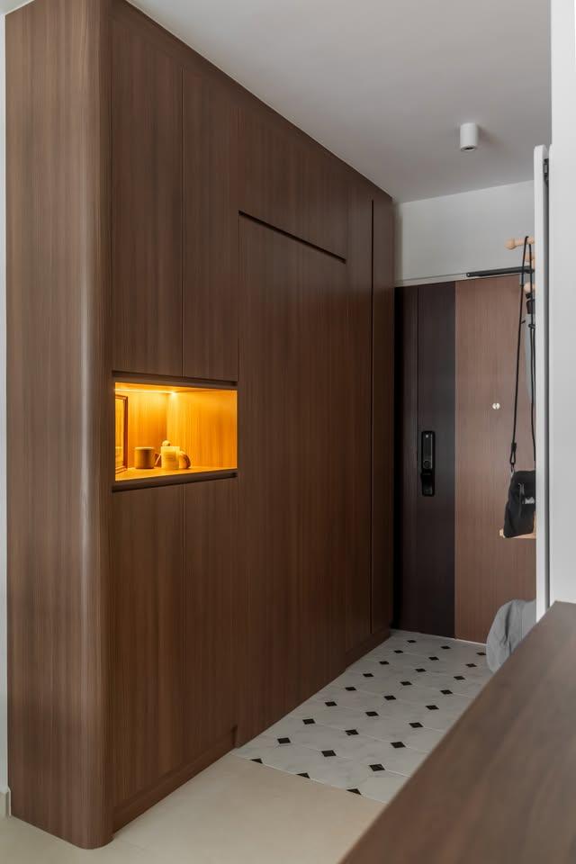 Contemporary Entryway with Shoe Cabinets and Doors