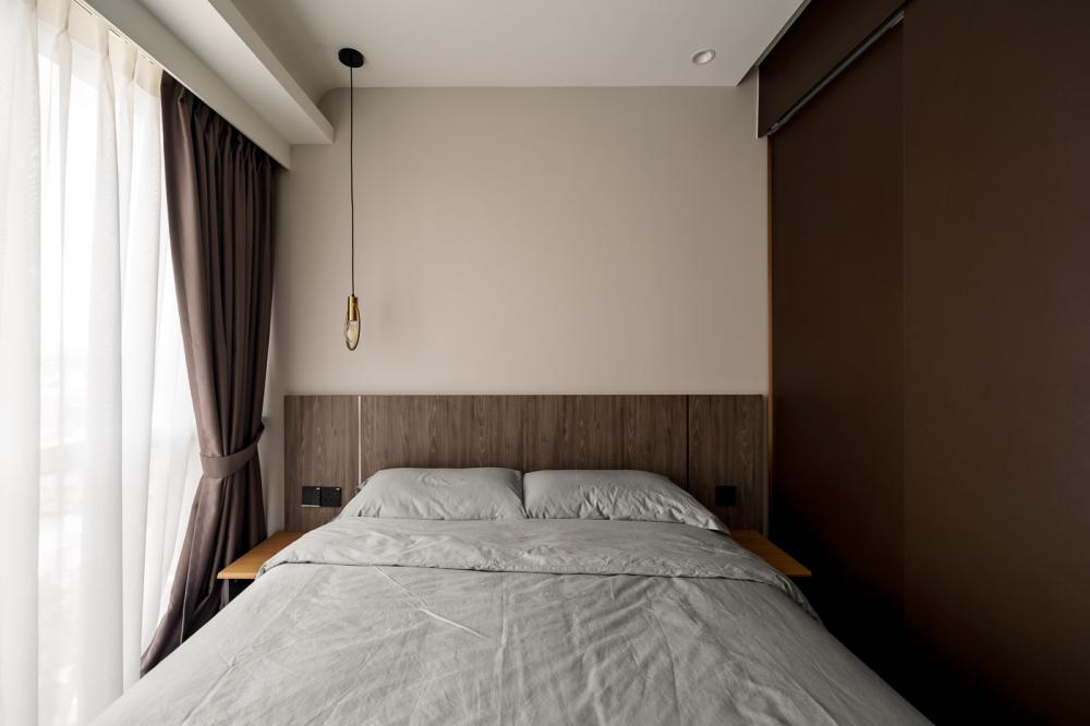 Modern Bedroom with Drop Light and Curtain