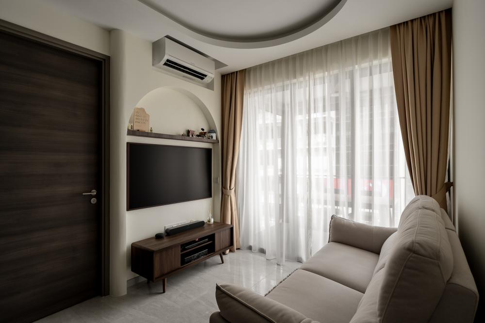 Modern Living Room with TV Console and Cove Lighting