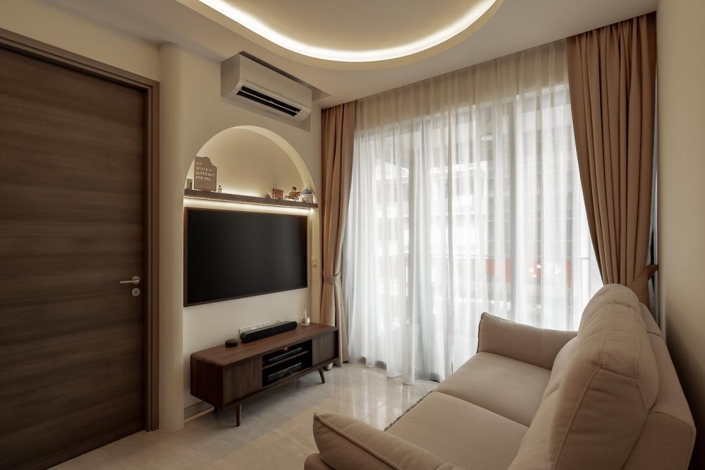 Modern Living Room with TV Console and Cove Lighting