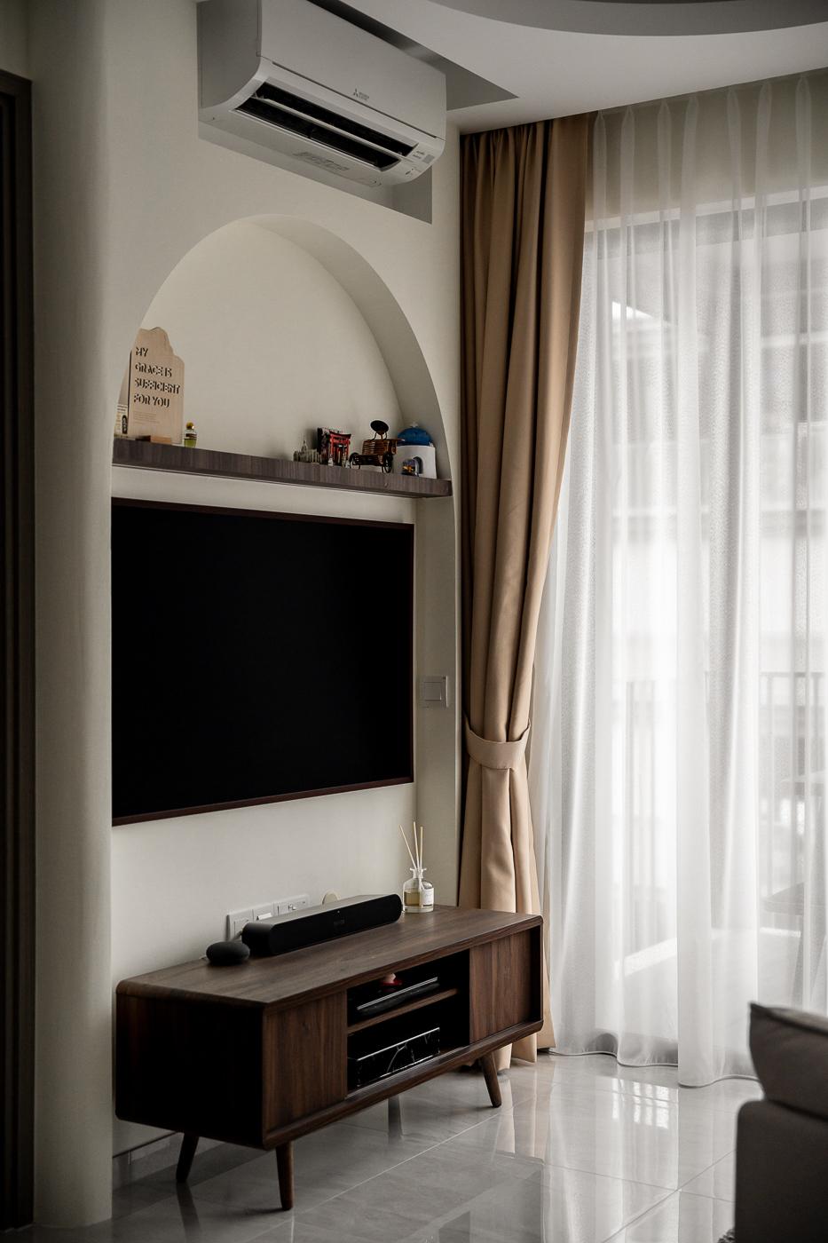 Modern Living Room with TV Console and Cove Lighting