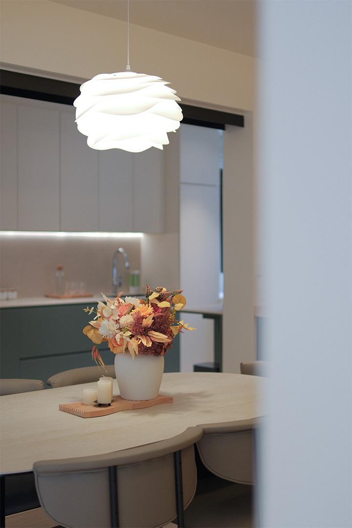 Contemporary Dining Room with Cove Lighting and Ceiling Light